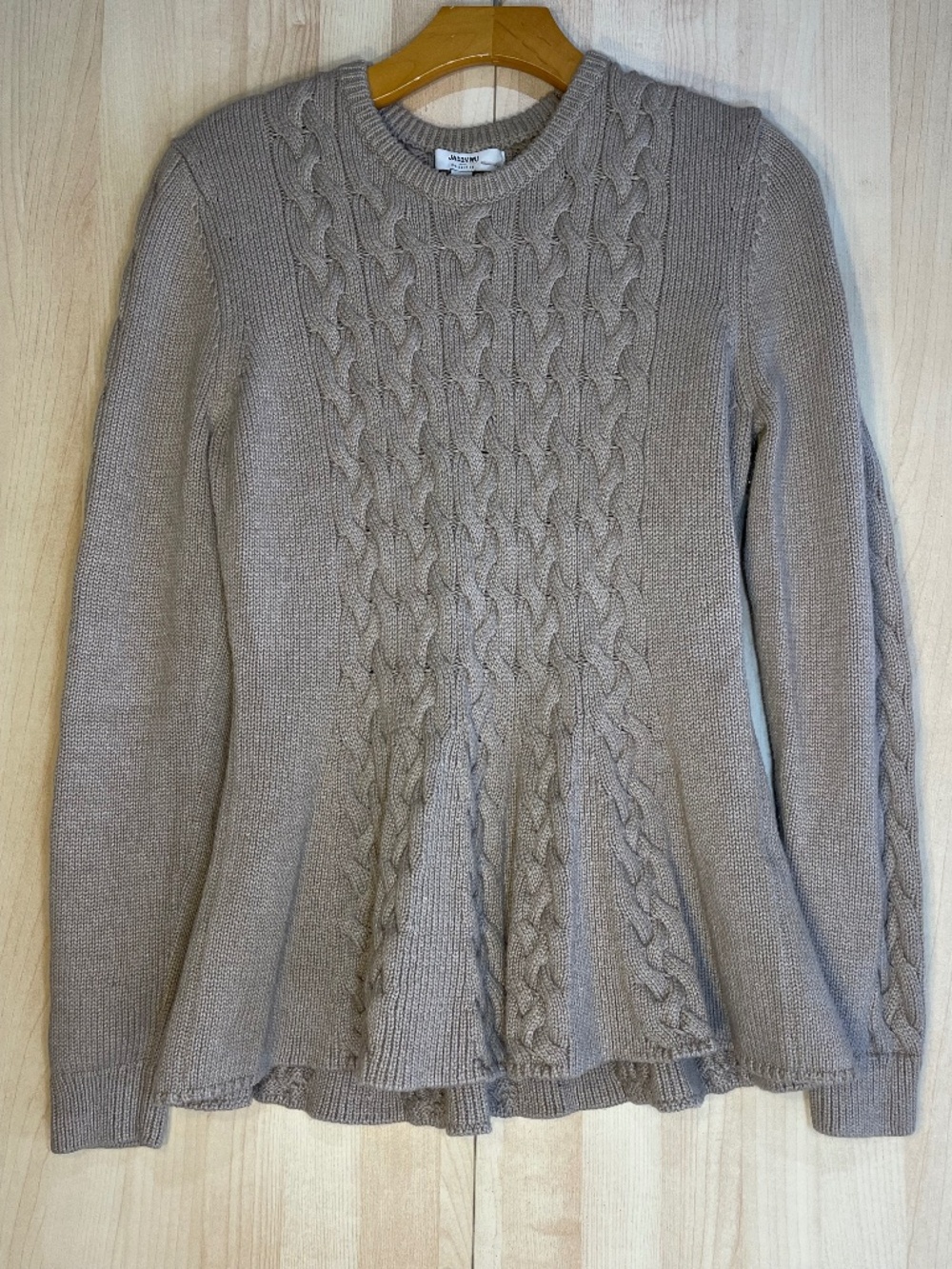 Jason Wu Taupe Cable Knit Peplum Sweater